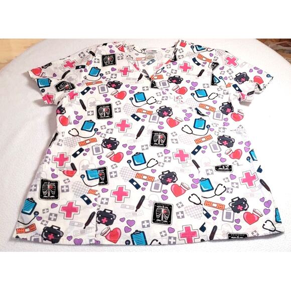 Womens Scrubs Lot 3 Tops 1 Pants Sz XL Healing Hands Scrubstar Wonderwink - Picture 11 of 13